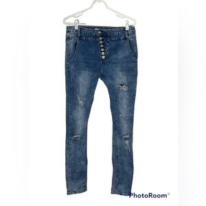 Laulia Denim Makers Distressed Button Down Jeans Sz XL